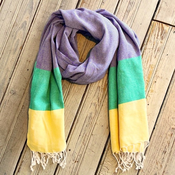 Mardi Gras Color Block Wrap Scarf Loom Weave FLiPSiDE Fleurty Girl NEW Orleans - Picture 1 of 9